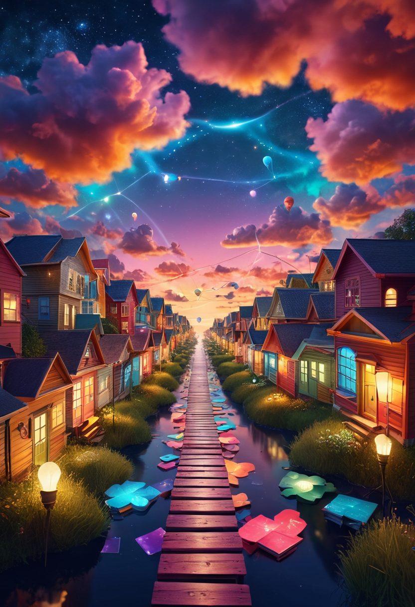 A vibrant digital landscape symbolizing the blogosphere, filled with colorful floating posts and interconnected pathways. Show a diverse group of people exploring these pathways, each engaging with different topics on their devices, expressing curiosity and excitement. Include elements like stacks of books and lightbulbs to represent knowledge and ideas. The background should have an ethereal sky, illustrating limitless possibilities. super-realistic. vibrant colors. 3D.